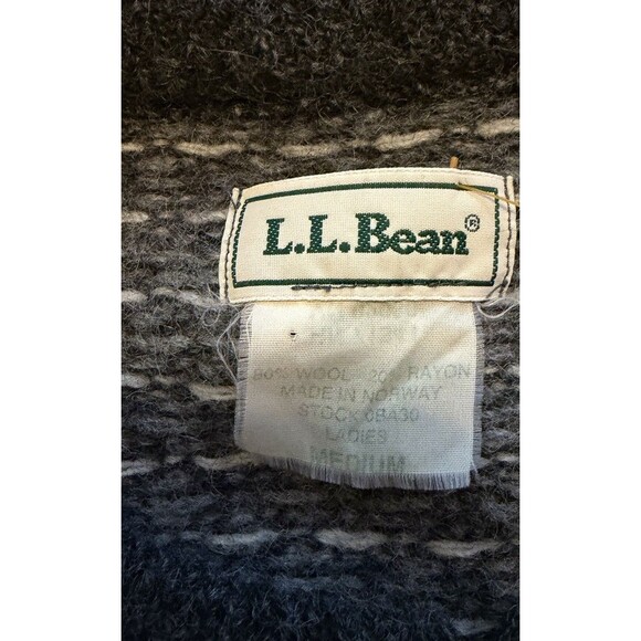 Vintage LL Bean Nordic Fair Isles Wool Blend Cardigan Sweater Medium Silver - Picture 5 of 10